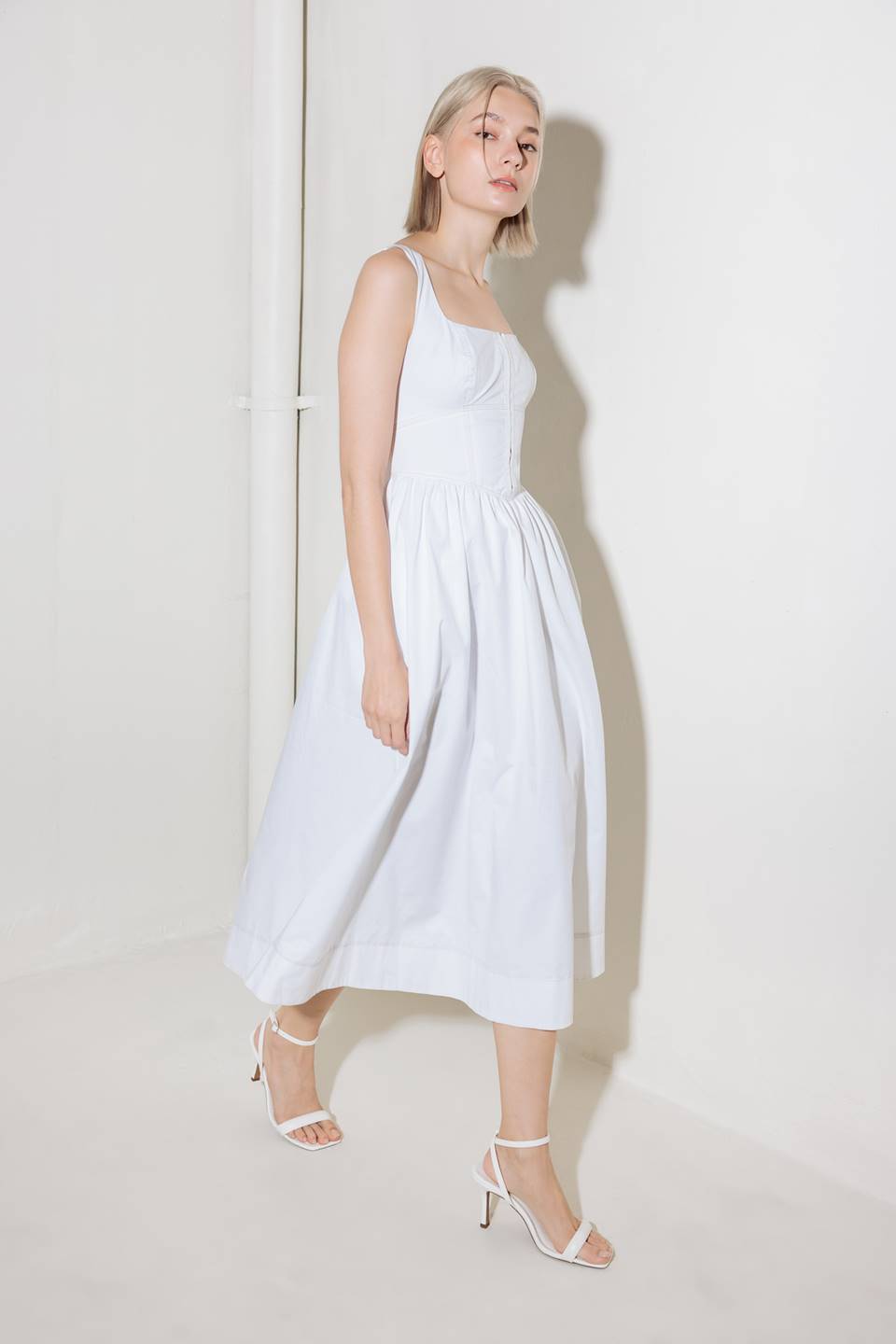 CATCH THE SUN IN WHITE  WOVEN MIDI DRESS Flying Tomato